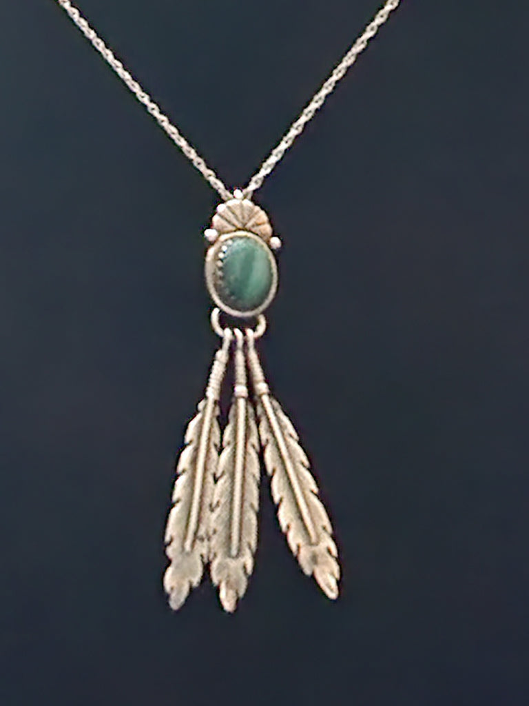 Navajo Sterling Silver & Malachite Feather Pendant (Vintage)
