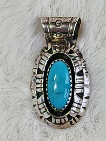 Navajo Sterling Silver & Sleeping Beauty Turquoise Shadowbox Pendant (Vintage)