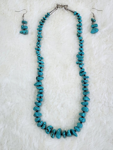 Turquoise Nugget and Onyx 18 inch Necklace & Earring Set  (New)