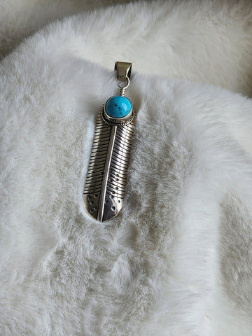 Navajo Sterling Silver Feather w/ Turquoise Cobachon  (New)