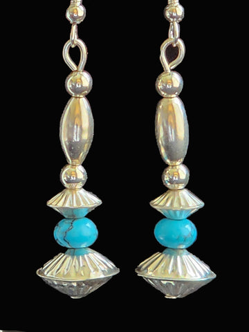 Navajo Sterling Silver & Turquoise Tribal Earrings     (New)