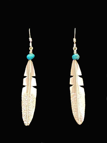 Navajo Sterling Silver Feather w/ Turquoise Earrings     (New)