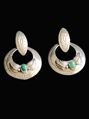 Navajo Sterling Silver w/ Malachite Earrings     (Vintage)