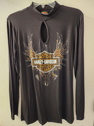 Harley-Davidson Long sleeve Crewneck w/ Keyhole shirt  (NWT) Size Medium