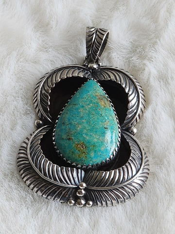 Navajo Very Large Sterling Silver & Turquoise Pendant  (New)