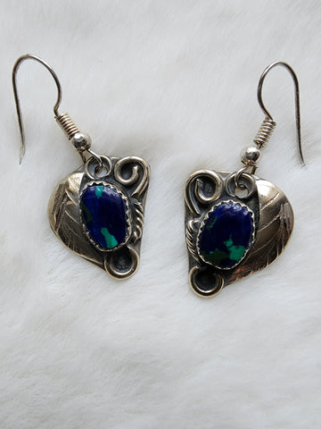 Navajo Small Sterling Silver & Azurite Earrings    (New)