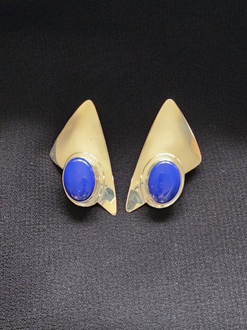 Navajo Sterling Silver & Lapis Abstract Earrings     (Vintage)Artist:  Louis Yazzie  