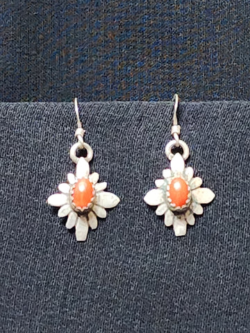 Navajo Sterling Silver & Coral Starburst Earrings     (Vintage)  Artist:  unsigned  Excellent vintage condition, sweet little earrings.