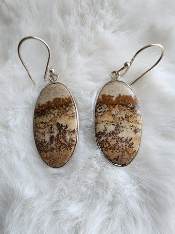 Sterling Silver w/ Natural Picture Jasper Earrings     (New)