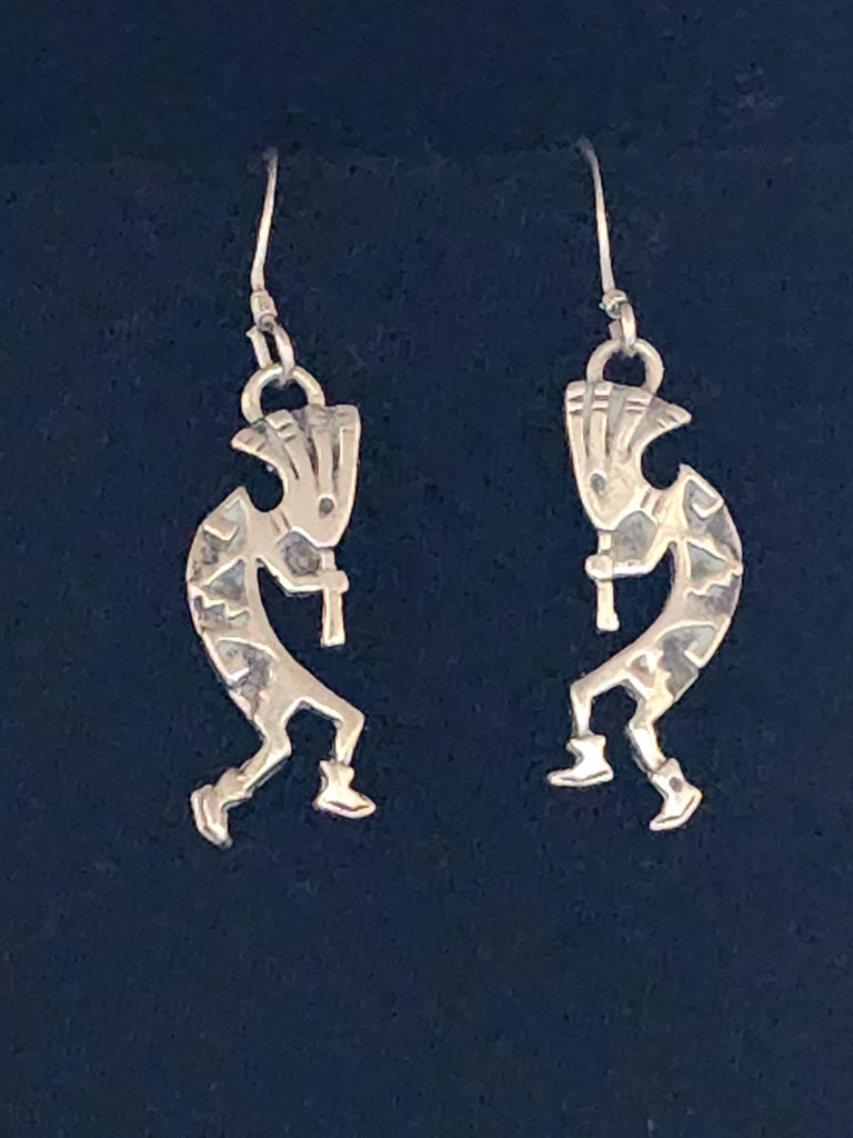 Zuni Small Sterling Silver Kokopelli Earrings     (Vintage)  Artist:  unsigned  Excellent vintage condition!  Very light patina.