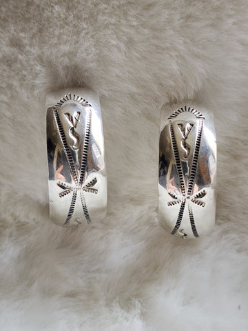 Navajo Large Sterling Silver Hand Stamped Earrings     (Vintage) Artist:  Wilbur Tracy - 