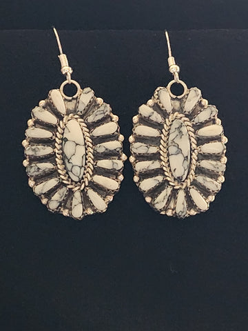 Navajo Sterling Silver & White Buffalo Turquoise Petit Point Earrings     (New)Artist:  Pamela Benally  