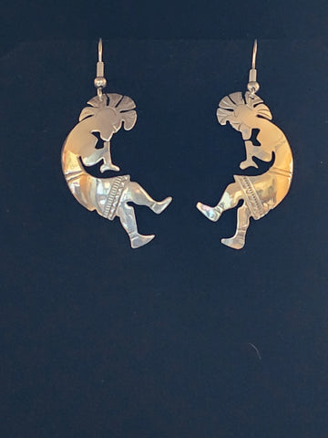 Navajo Sterling Silver Kokopelli Earrings     (New)   Artist:  unsigned