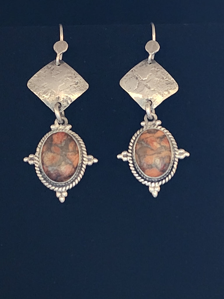 Navajo Sterling Silver & Red Coral Earrings     (New)