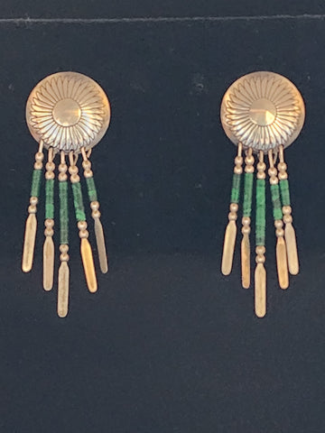 Navajo Sterling Silver Concho w/ Malachite Earrings     (Vintage)  Artist:  Quoc Trading  