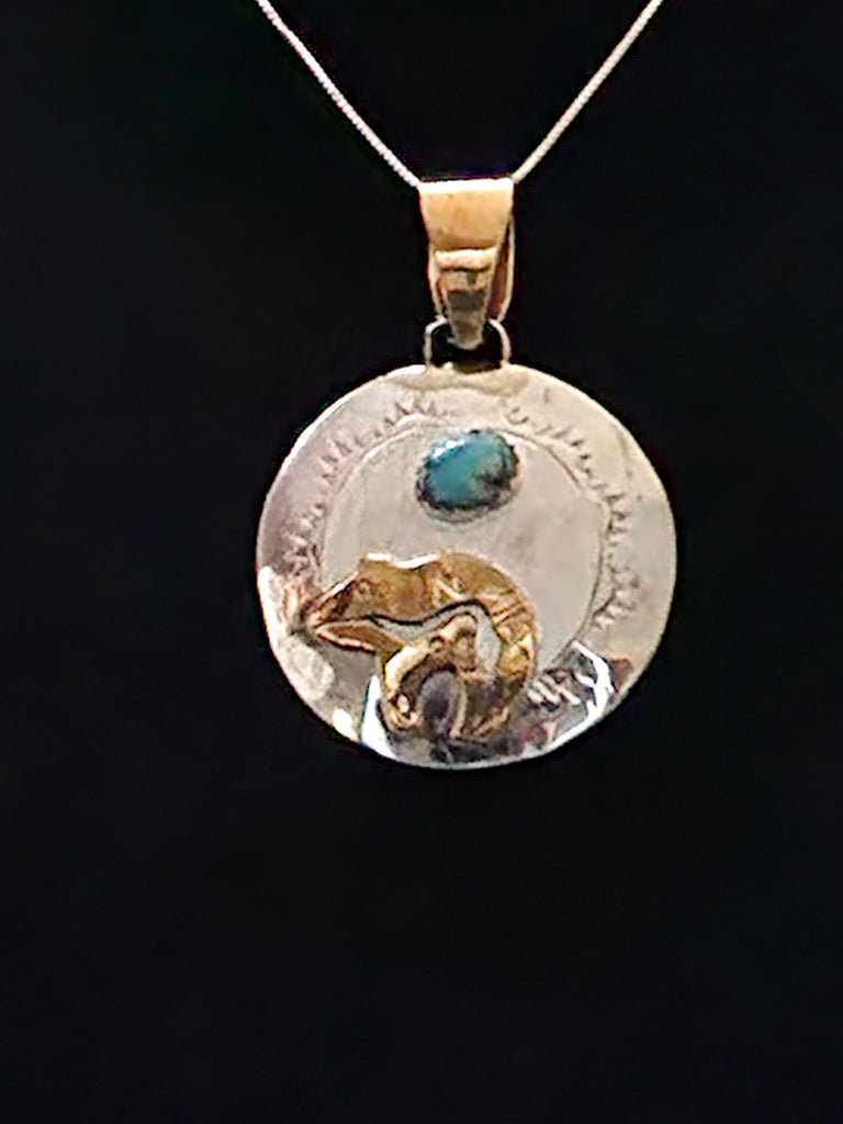 Navajo Sterling Silver & Gold Filled Turquoise Spirit Bear  (New)