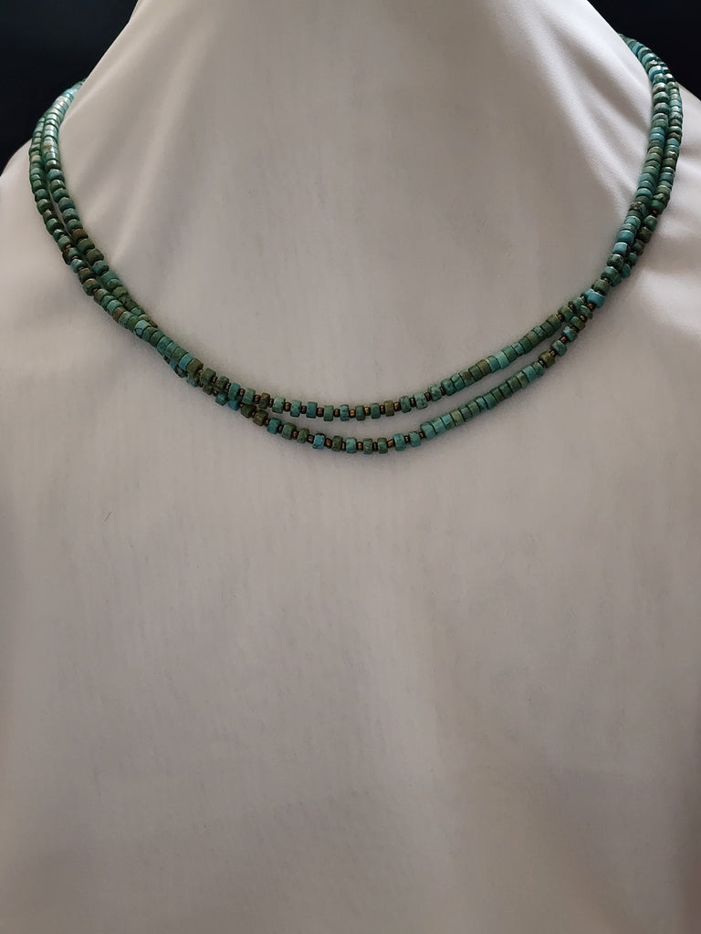 Navajo 2 Strand Turquoise Heishi Necklace  22in   (New)