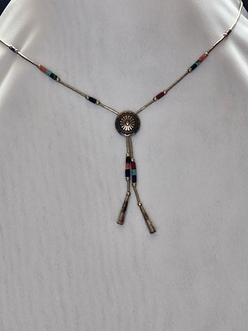 Navajo Single Strand Sterling Liquid Silver w/ Multi Stone accents 16in  (Vintage)