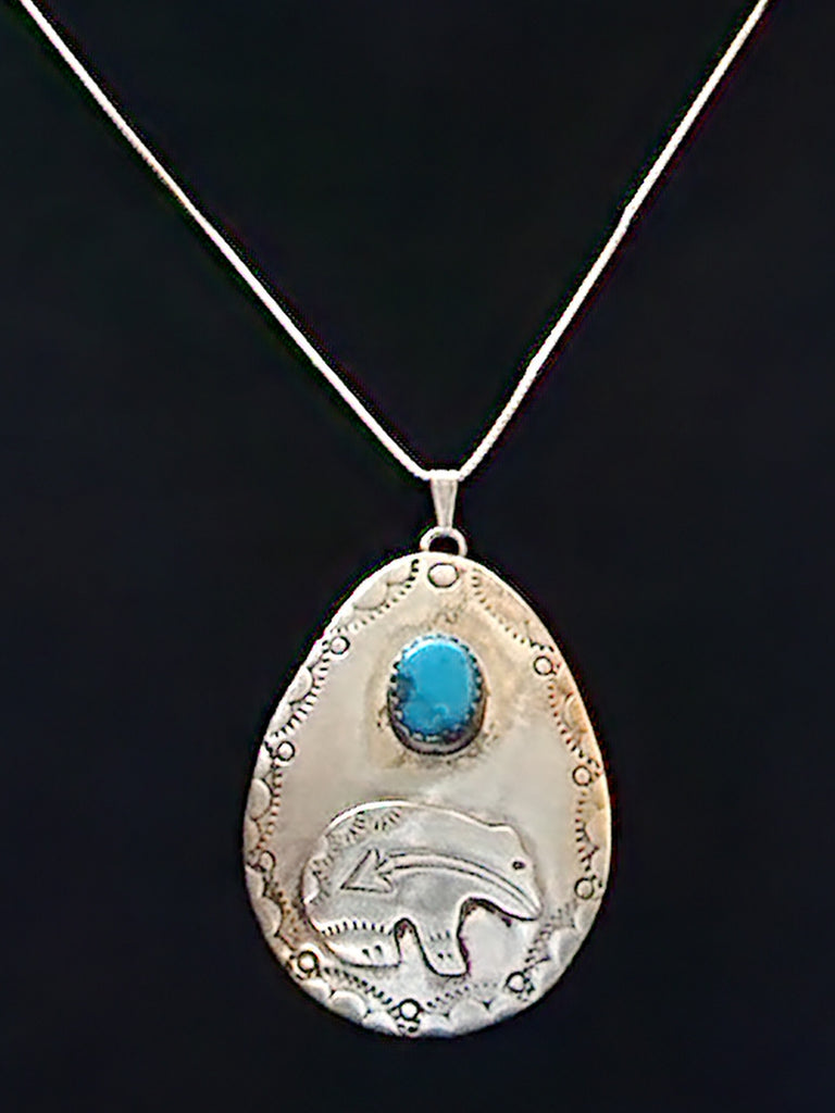 Navajo Sterling Silver & Turquoise Spirit Bear Pendent (Vintage)