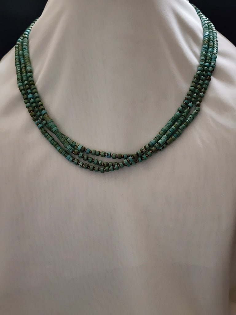 Navajo 3 Strand Turquoise Heishi Necklace 22in   (New)