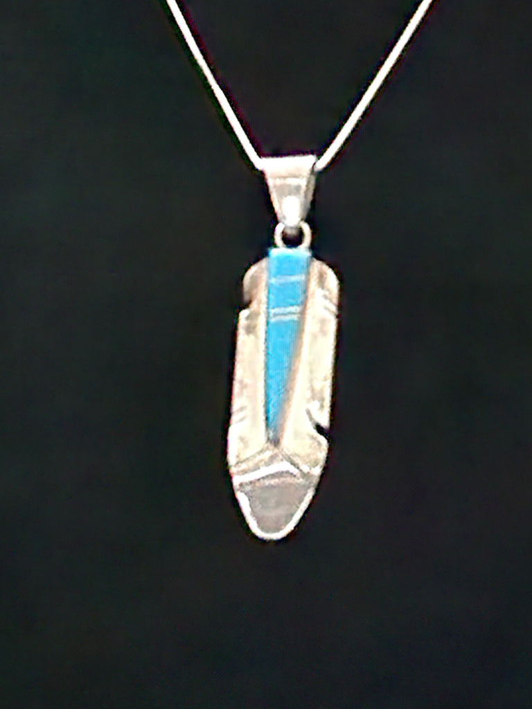 Navajo Sterling Silver & Turquoise Inlay Feather (New)