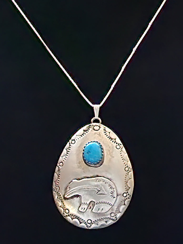 Navajo Sterling Silver & Turquoise Spirit Bear Pendent (Vintage)