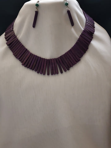 Navajo Purple Howlite Stone Stick Necklace 18in & Earring Set   (New)