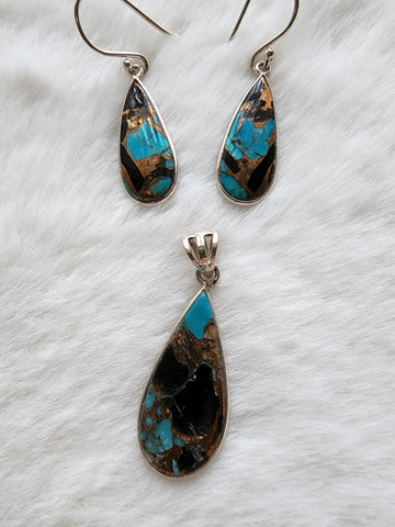 Sterling Silver w/ Turquoise Pendant & Earrings Set     (New)