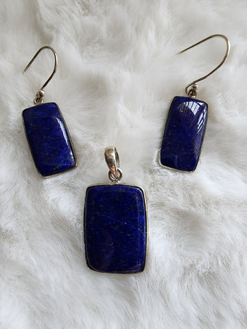 Sterling Silver w/ Lapis Pendant & Earrings Set     (New)