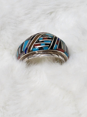 Navajo XL Sterling Silver & Multi Sone Inlay    Size 11.75    (Vintage) Artist:  