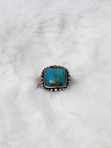 Zuni Small Sterling Silver & Turquoise Ring    Size 5.25    (Vintage)  Artist:  