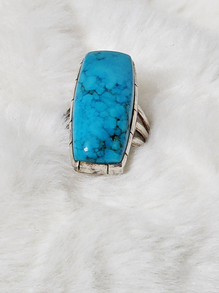 Navajo XL Sterling Silver & Turquoise Ring    Size 7.5    (New)  Artist:  "K" signed