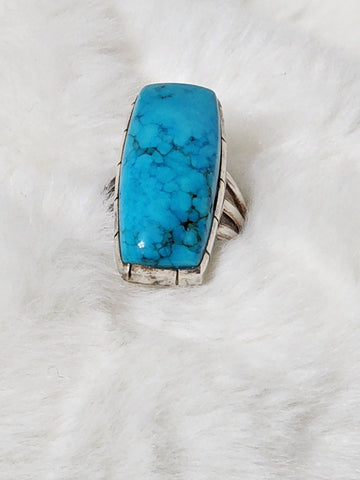 Navajo XL Sterling Silver & Turquoise Ring    Size 7.5    (New)  Artist:  