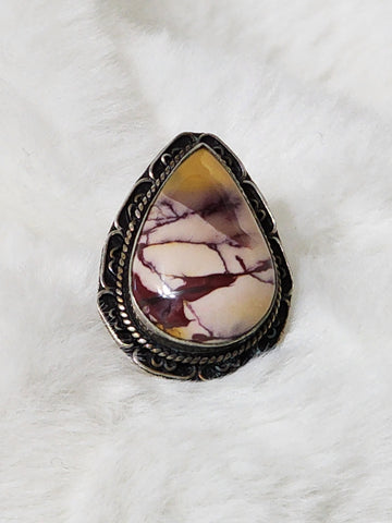 Navajo Large Sterling Silver & Mooka Creek Jasper Ring    Size 8    (New) Artist:  