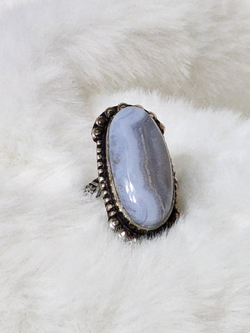 Old Southwest Sterling Silver & Oregon Blue Lace Agate Ring    Size 8.5    (New)