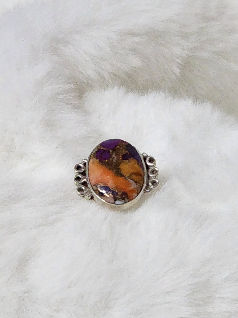 Sterling Silver w/ Kingman Purple Dahlia & Spiny Oyster Ring  Size 8   (New)   Artist:  Unknown