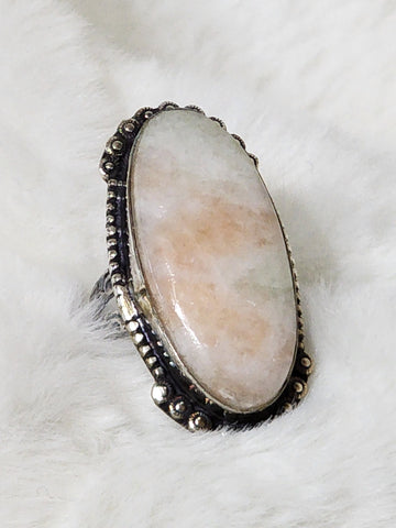 Navajo XL Sterling Silver & Oregon Sunstone Ring    Size 8    (Vintage) Artist:  