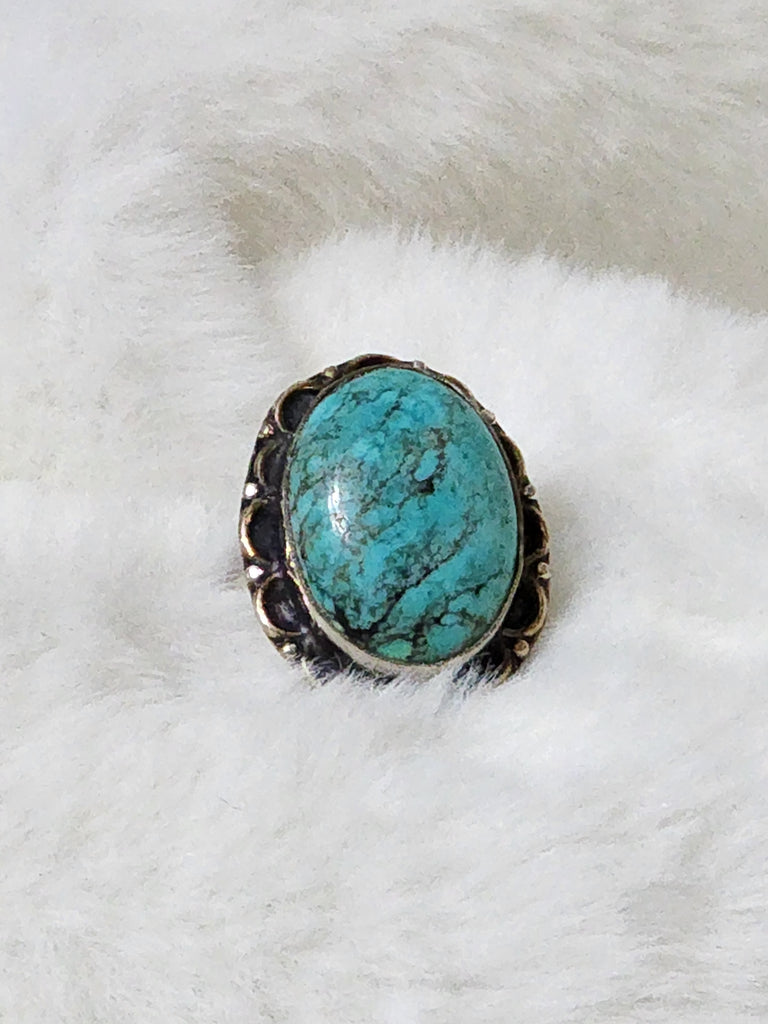 Navajo Sterling Silver & Turquoise Ring    Size 7.5    (New)   Artist signed "SS"