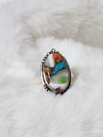 Sterling Silver w/ Turquoise & Spiny Oyster Ring    Size 8    (New)