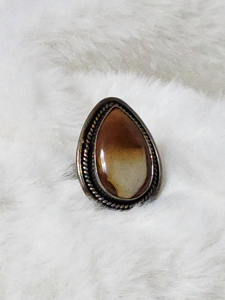 Navajo Sterling Silver & Nevada Brown Calcite Ring   Size 8    (New) Artist signed "R"