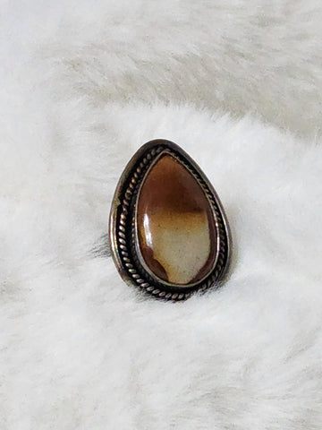 Navajo Sterling Silver & Nevada Brown Calcite Ring   Size 8    (New) Artist signed 