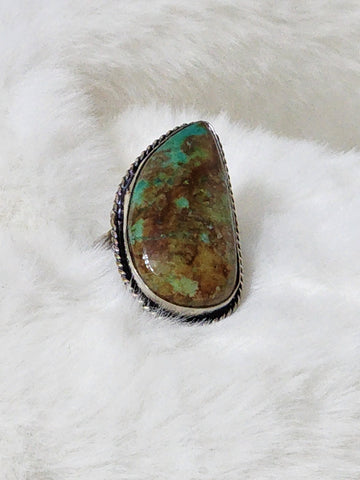 Navajo Large Sterling Silver & Nevada Royston Turquoise Ring    Size 9.5    (New)  Artist:  