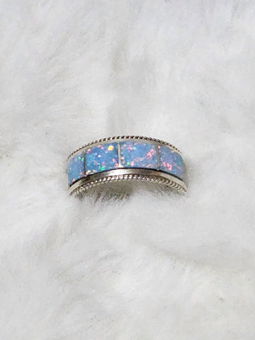 Navajo Sterling Silver w/ Opal Inlay Ring   Size 9.5    (New)  Artist:  Bruce Johnson signed Bru. J inside of arrowhead.