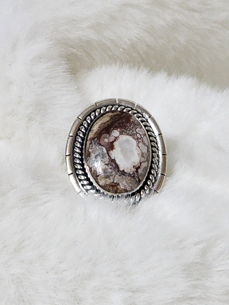 Sterling Silver & Wild Horse Jasper Ring    Size 9.25    (New)  Artist:  Old Southwest  Unsigned