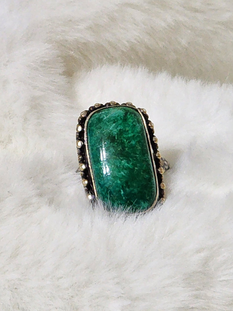 Sterling Silver & Utah Green Malachite Ring    Size 8    (New)