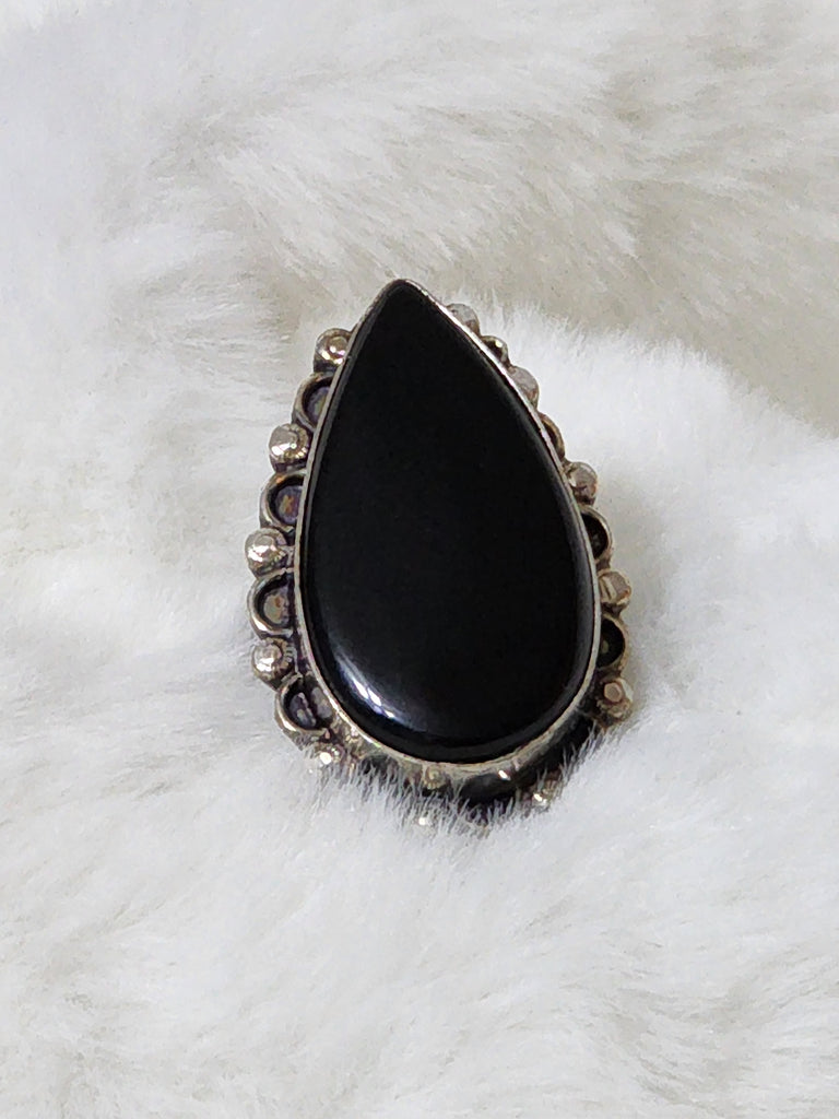 Old Southwest X-Large Sterling Silver & Arizona Onyx Ring    Size 8    (Vintage)