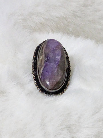 Navajo Large Sterling Silver & Charoite Ring   Size 7    (Vintage)  Artist:  