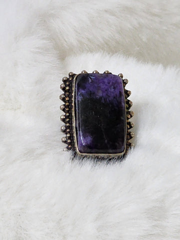 Navajo Large Sterling Silver & Bold Purple Charoite Ring    Size 6.5    (Vintage) Artist:  