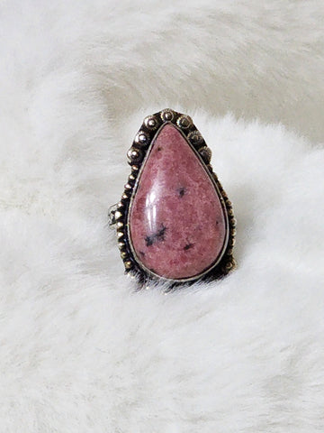 Navajo Large Sterling Silver & Silverton Pink Rhodonite Ring    Size 7    (New)  Artist:  