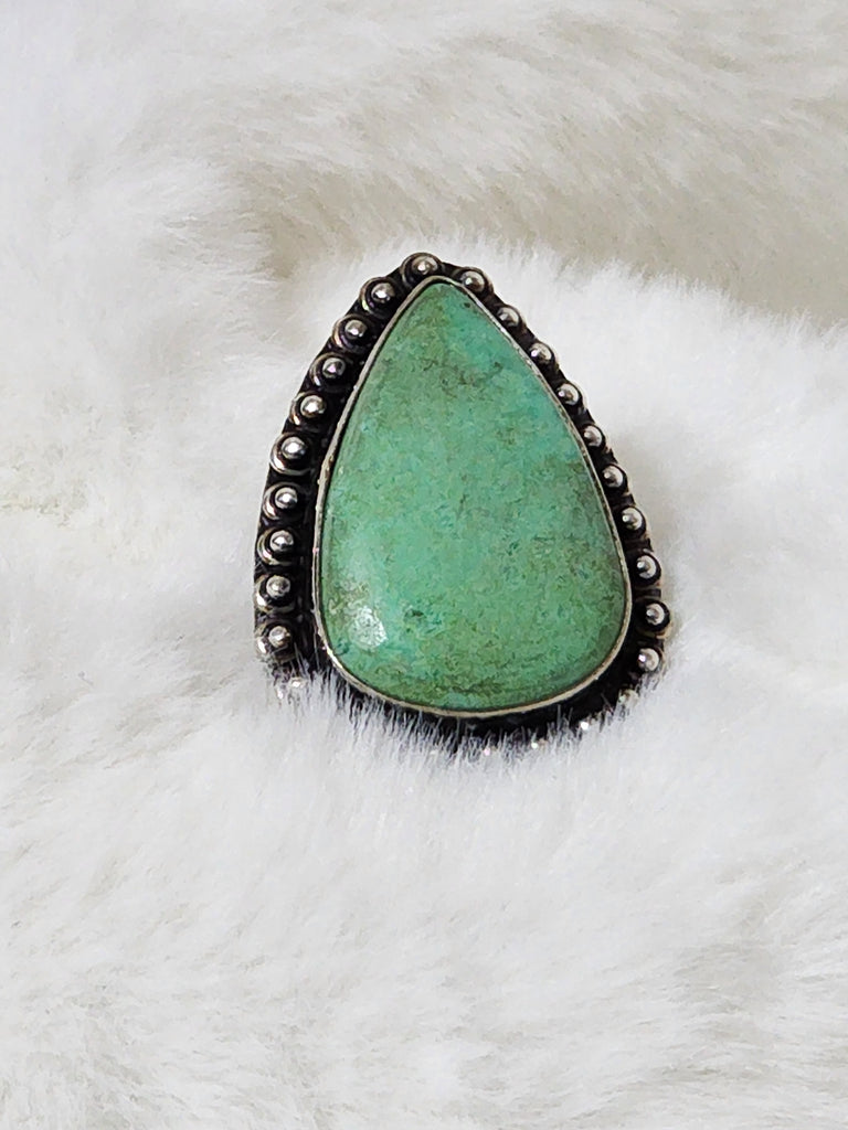 Old Southwest Large Sterling Silver & Nevada Turquoise Ring   Size 8   (Vintage)